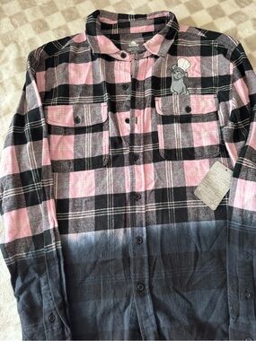 Disney Ratatouille Flannel Shirt Womens xs Pink Plaid Remy Graphic